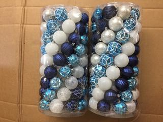 (2) 101pc Shatter Resistant Ornaments, Blue/White/Silver.