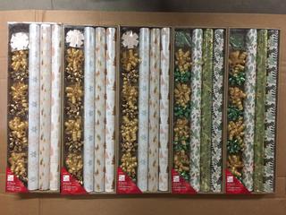 (5) Gift Wrap Kits, Including Paper, Bows & Tags.