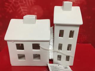 Set of (2) LED Ceramic Houses.