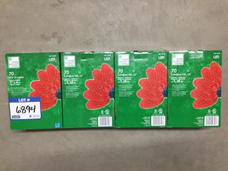 (4) 70 LED C6 Indoor/Outdoor Lights, Red.