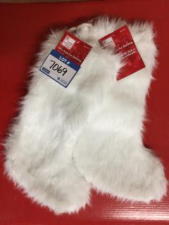 (2) 20" White Faux Fur Stockings.