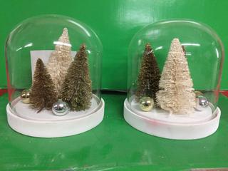 (2) 6-1/2" Trees in Cloche Decor.