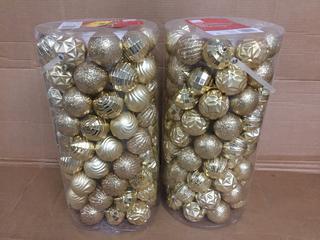 (2) 101pc Shatter Resistant Ornaments, Gold.