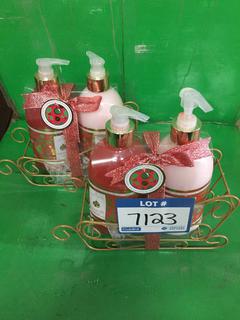 (2) 2pc Cranberry Soap/Lotion Dispensers in Sleigh.