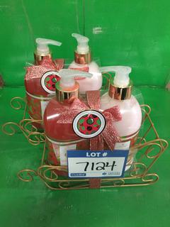 (2) 2pc Cranberry Soap/Lotion Dispensers in Sleigh.