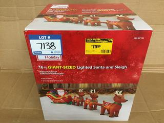 16' Giant Sized Inflatable Lighted Santa With Sleigh.
