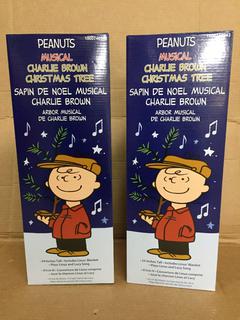(2) Peanuts Musical Charlie Brown Christmas Trees.