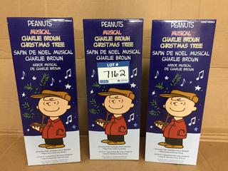(3) Peanuts Musical Charlie Brown Christmas Trees.