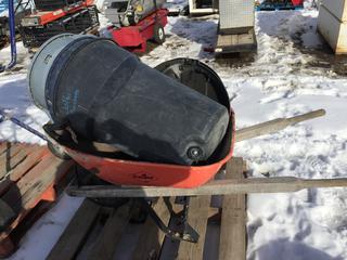 Metal Wheel Barrow & Garbage Can.