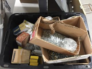 Quantity of Assorted Cabinet Hardware Screws, Hinges, Etc.