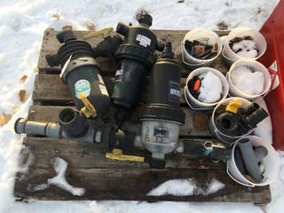 Pallet of Water Filters & Buckets of PVC Hardware.