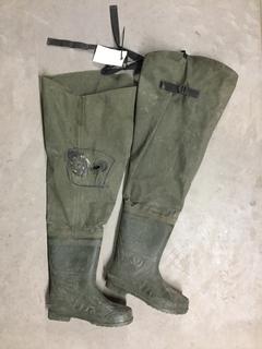 Nylon/PVC Hip Waders, Size 13, Needs Repairs.