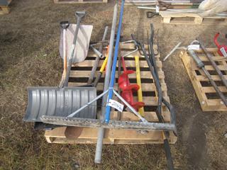 Miscellaneous Yard Tools c/o Shovels, Racks, Picks, Post Hole Digger.
