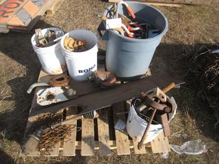 Pallet of Miscellaneous Steel, Nails, Pipe Brackets & Expanded Metal.
