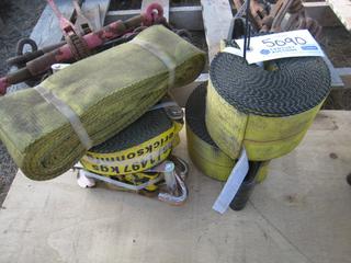 (2) 4"Tie Down Straps, (1) 4" Strap & (1) 2" Ratchet Strap. 