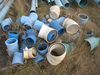 Quantity of Plastic Elbows T's, Reducers & Couplings 6", 8" & 10" Diameters.