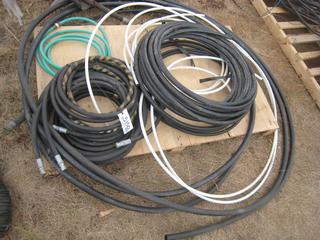 Quantity of Assorted Hoses & Lengths PVC Pipe 1/2" & 1", Garden Hose & Hyd. Hoses.