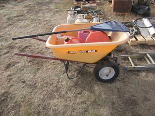 Pipe Bender, Wheelbarrow, Jerry Can & Rake.