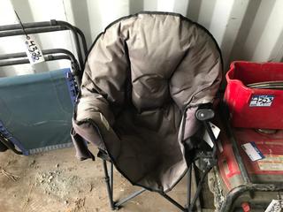 Lawn Chair w/ Broken Arm. Out Bound Insulated Cooker w/ Stand.