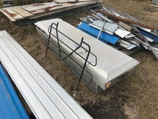 Seal-Tite Truck Box 17"x21"x70" Lid Damaged, Black Metal Rack 28"x41" Adjustable.