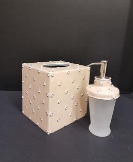 Taupe Pink Enameled with Cream Pearl & Italian Glass Vanity Set (2 Piece) Tissue (5.5"W x 6"D x 6"L); Pump (7.5"H)