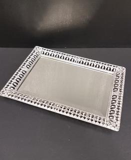 Swarovski Crystal & Silver Footed Silver Mirrored Vanity Tray (9"W x 11.75"L x 1"H)