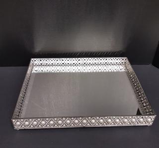 Swarovski Crystal & Pearl Silver Mirrored Vanity Tray (10.25"W x 14.25"L x 2"H)