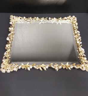 Swarovski Crystal Bud & Leaf Gold Mirrored Vanity Tray (9.75"W x 11.5"L)