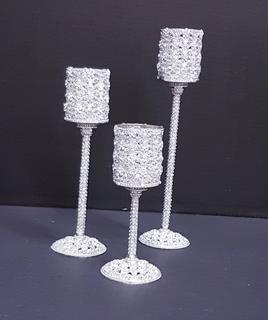 Swarovski Crystal Floral Cut Silver Candle Holders (3 Piece) (2"R x 6.25"H, 2"R x 8.25"H, 2"R x 10.25"H)