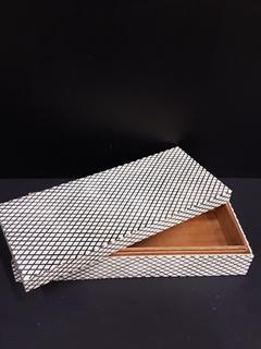 Inlaid Horn & Wood Box Cream & Black Small Diamond Pattern Box (12"W x 5"L x 3"H)