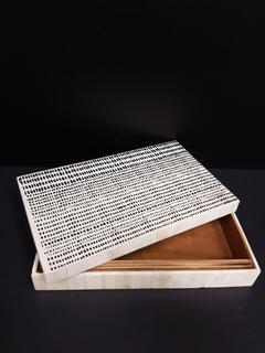 Inlaid Horn & Wood Box Cream & Black Serengeti Pattern Box (10"W x 6.5"L x 2.75"H)