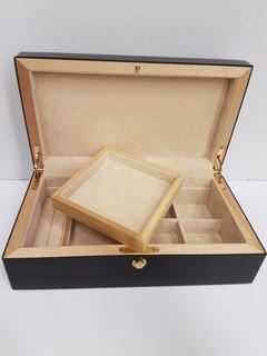 Lacquered Ebony Wood Jewelry Box (10"W x 6"L x 3"H)