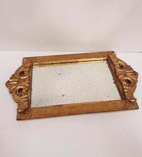 Italian Antiqued Gold Wood Mirrored Vanity Tray (8.75"W x 12"L x .75"H)