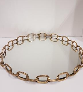 Brass Chain Link Mirrored Round Tray (18.5"R)