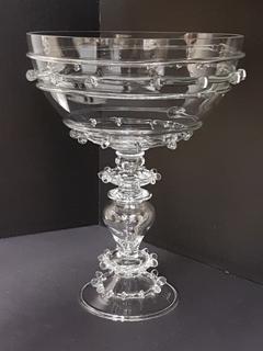 Bohemian Crystal Glass Pedestal Bowl created by Master Glass Blowers of the Czech Republic (11"R x 15"H)