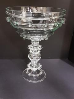 Bohemian Crystal Glass Pedestal Bowl created by Master Glass Blowers of the Czech Republic (11"R x 15"H)