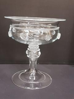 Bohemian Crystal Glass Pedestal Bowl created by Master Glass Blowers of the Czech Republic (9.5"R x 11"H)