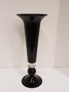 Handblown Black & Clear Glass Fluted Vase (5.5"R x 16"H)