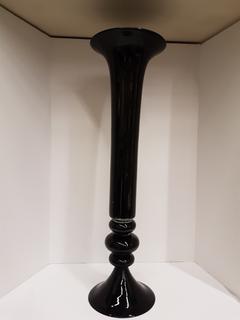 Handblown Black & Clear Glass Fluted Vase (9.25"R x 32"H)