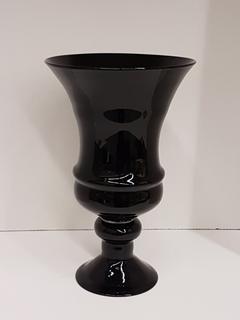 Handblown Black & Clear Glass Fluted Vase (9.25"R x 14.5"H)