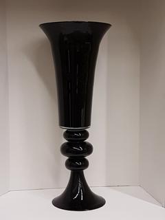 Handblown Black & Clear Glass Fluted Vase (11.25"R x28.5"H)