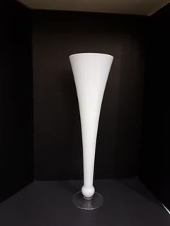 Handblown White & Clear Glass Fluted Vase (9.5"R x 26"H)
