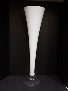 Handblown White & Clear Glass Fluted Vase (8.75"R x31.5"H)