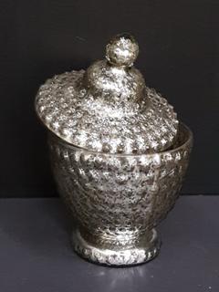 French Mercury Molded Hobnail Glass Lidded Container (6.5"R x 10.5"H)