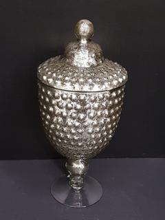 French Mercury Molded Hobnail Glass Lidded Container (6.5"R x 15"H)