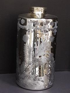  Inlaid Gold Etched Mercury Glass Vase with Black Fern Frond Detail (7"R x 14"H)