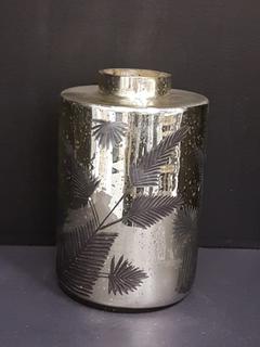 Inlaid Gold Mercury Glass Vase with Black Fern Frond Detail (7"R x 10.5"H)