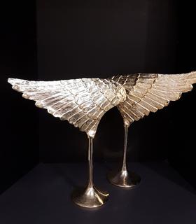 Brass & Gold Leaf Wings on Pedestal (2 Piece)