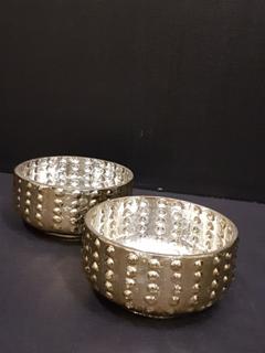 Gold Bubble Mercury Glass Food Safe Bowls (2 Piece) (4.5"R x 2"H)