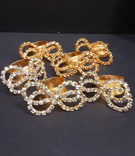 Charcoal & Amber Swarovski Crystal Bow Detail Gold Napkin Rings Handmade in New York (6 Piece)